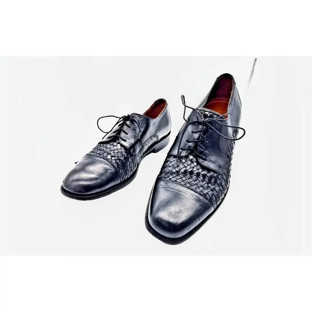 Bostonian Florentine Men's Black Woven Leather Oxford Shoes Italy Size 10 M Vtg